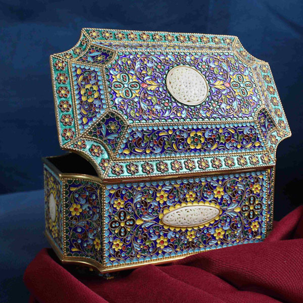 جعبه مینا آنتیک فوق العاده خاص نقره | تولیدی صنایع دستی نقره احمدی
